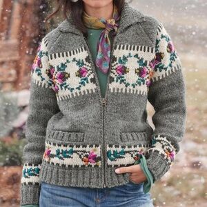 Floral Embroidered Gray Cardigan